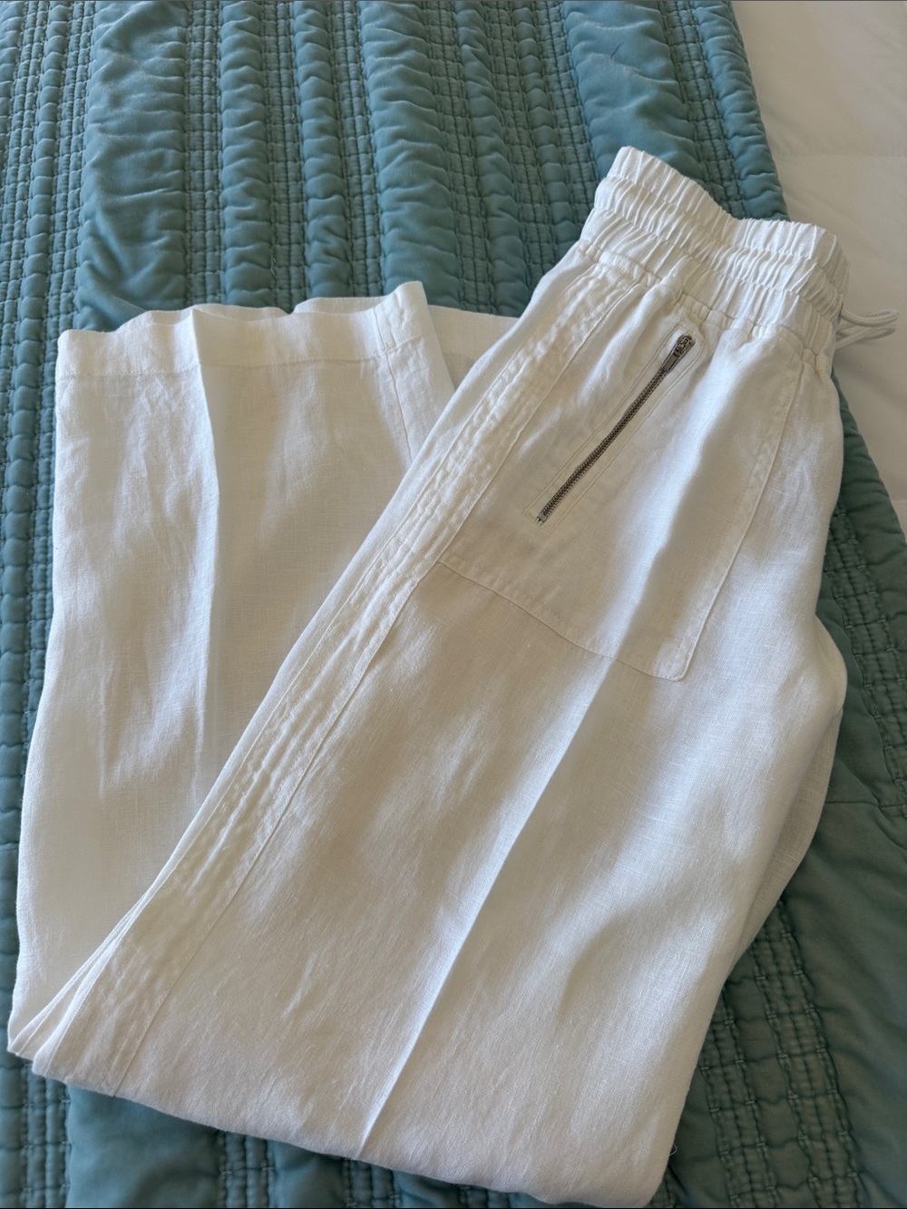 Athleta White Wide-Leg Linen-Blend Pants with Zipper Pocket, Size 2 , like new